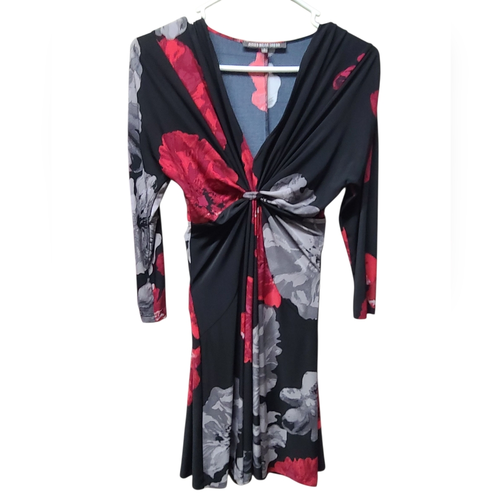 Jones Wear Womens Red and Gray Floral Dress 4